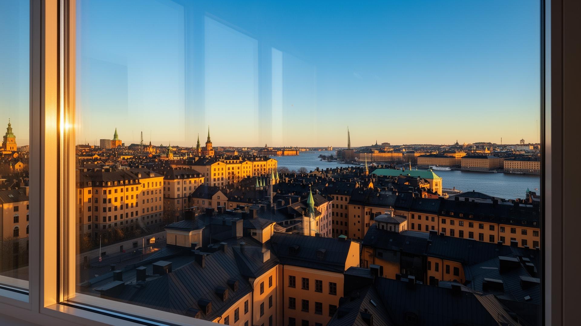 Skinande rent fönster med utsikt över Stockholm